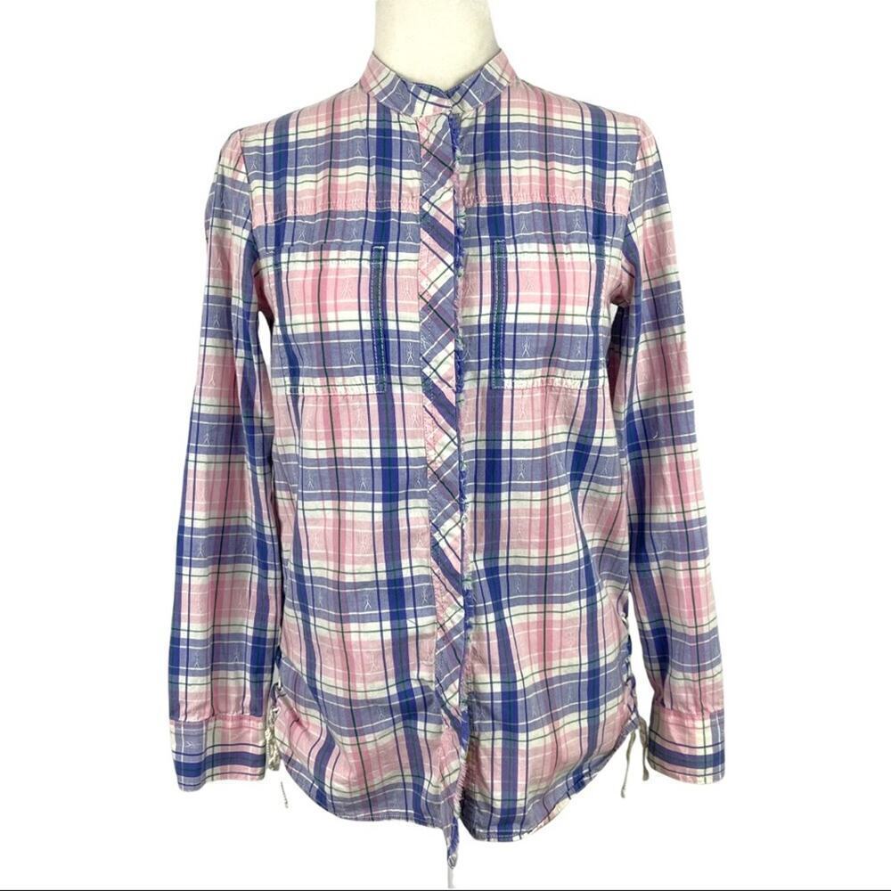 Banana Republic Button Up 100% Cotton Pink Purple Plaid Shirt Elephant buttons S